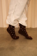 Scrunch Grip Sock- Mocha Dot